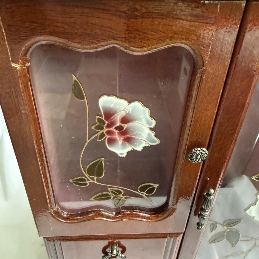 Large Vintage Wooden Jewelry Box Trinket Organizer Storage hand painted flowers - Picture 13 of 15